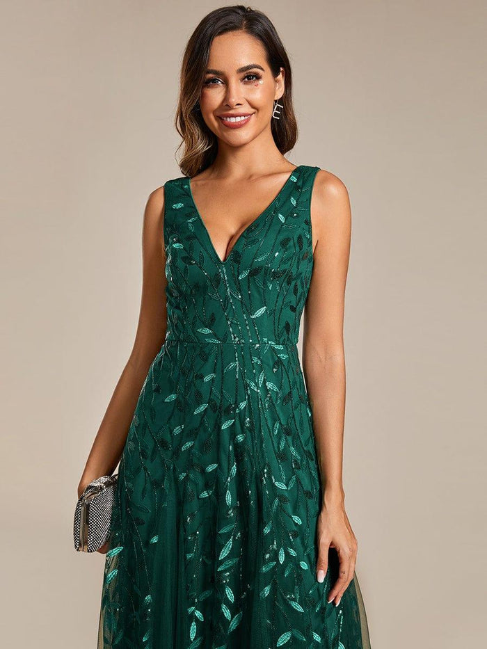 Shining Tulle V-neck A-line Formal & Evening Dress