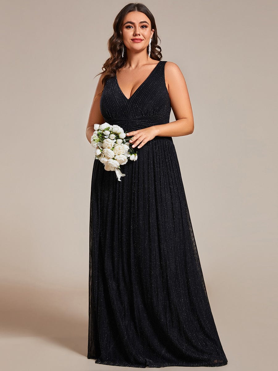 Plus Size Sleeveless V-Neck Pleated A-Line Formal Evening Dress