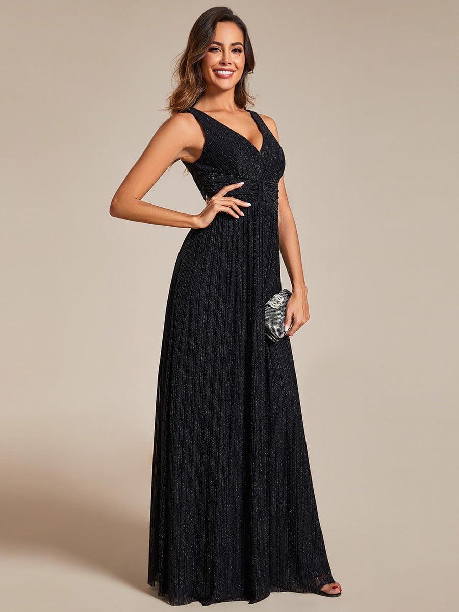 Glittery Sleeveless  Pleated Empire Waist A-Line Formal Evening Dress