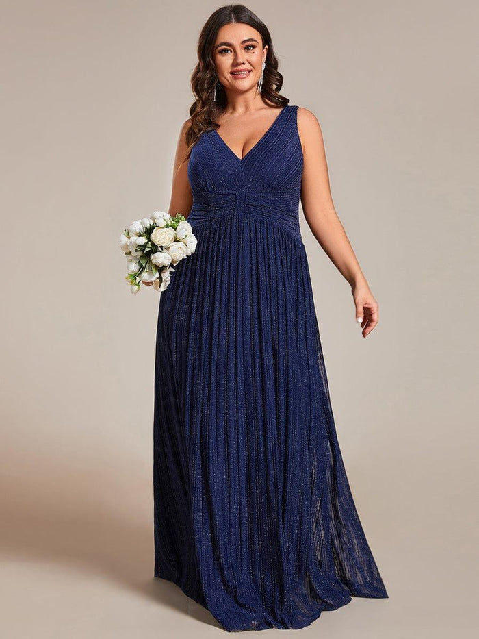 Plus Size Flattering Sleeveless V-Neck A-Line Formal Evening Dress