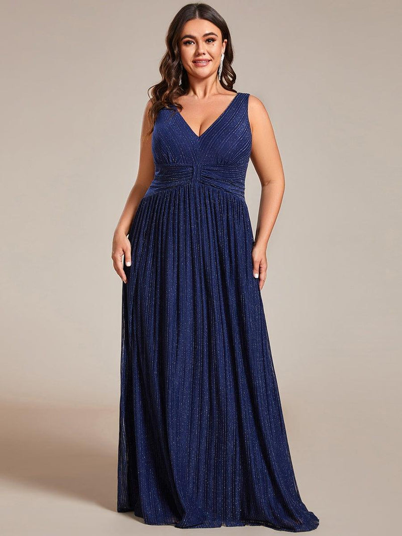 Plus Size Flattering Sleeveless V-Neck A-Line Formal Evening Dress