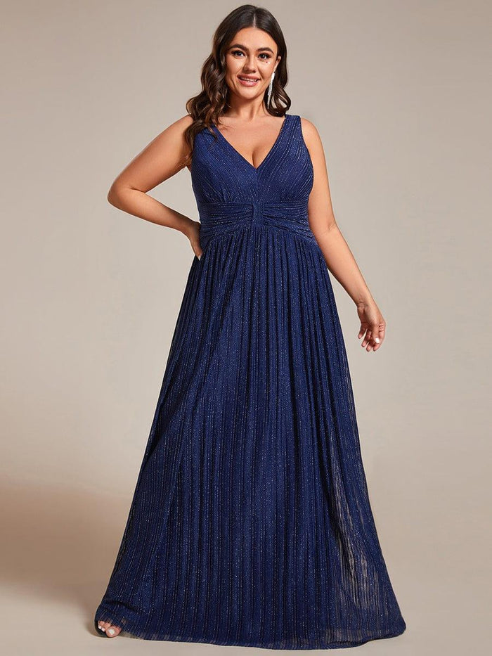 Plus Size Flattering Sleeveless V-Neck A-Line Formal Evening Dress