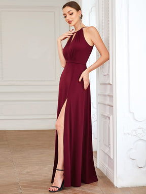 Halter Keyhole Front & Back High Slit Evening Dress