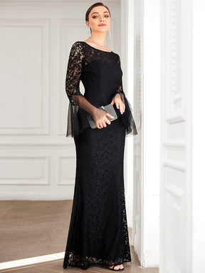 Tulle Bell Sleeve Lace Floor-Length Bodycon Evening Dress