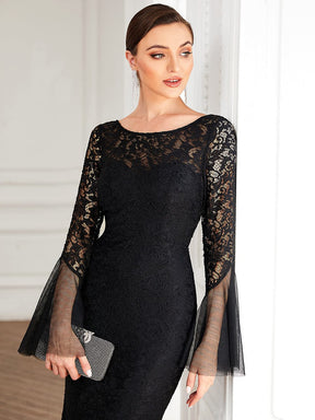 Tulle Bell Sleeve Lace Floor-Length Bodycon Evening Dress