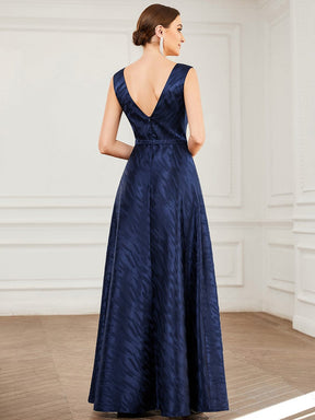 Illusion V-Neck Satin Empire Waist A-Line Evening Dress