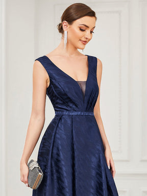 Illusion V-Neck Satin Empire Waist A-Line Evening Dress