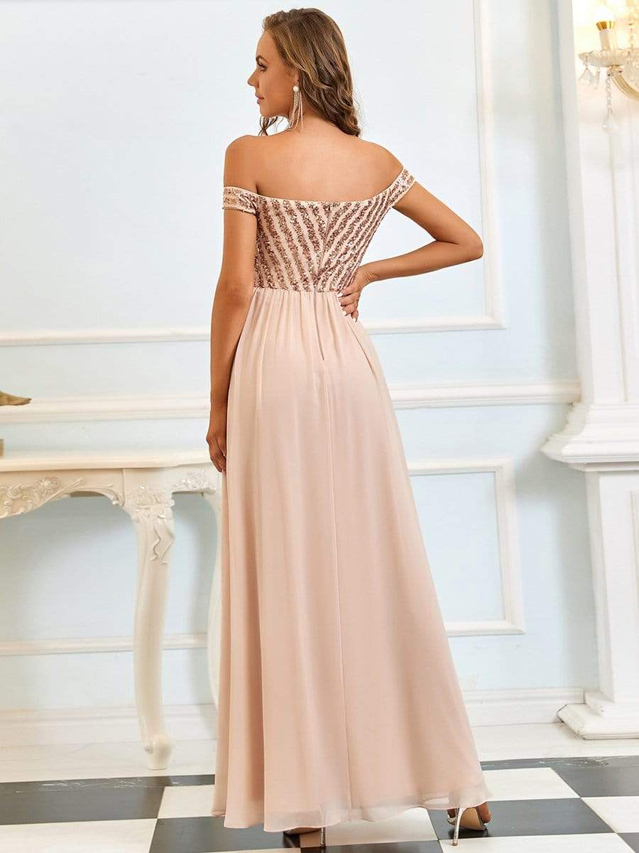 Striped Sequin Sweetheart Floor-Length Evening Dress