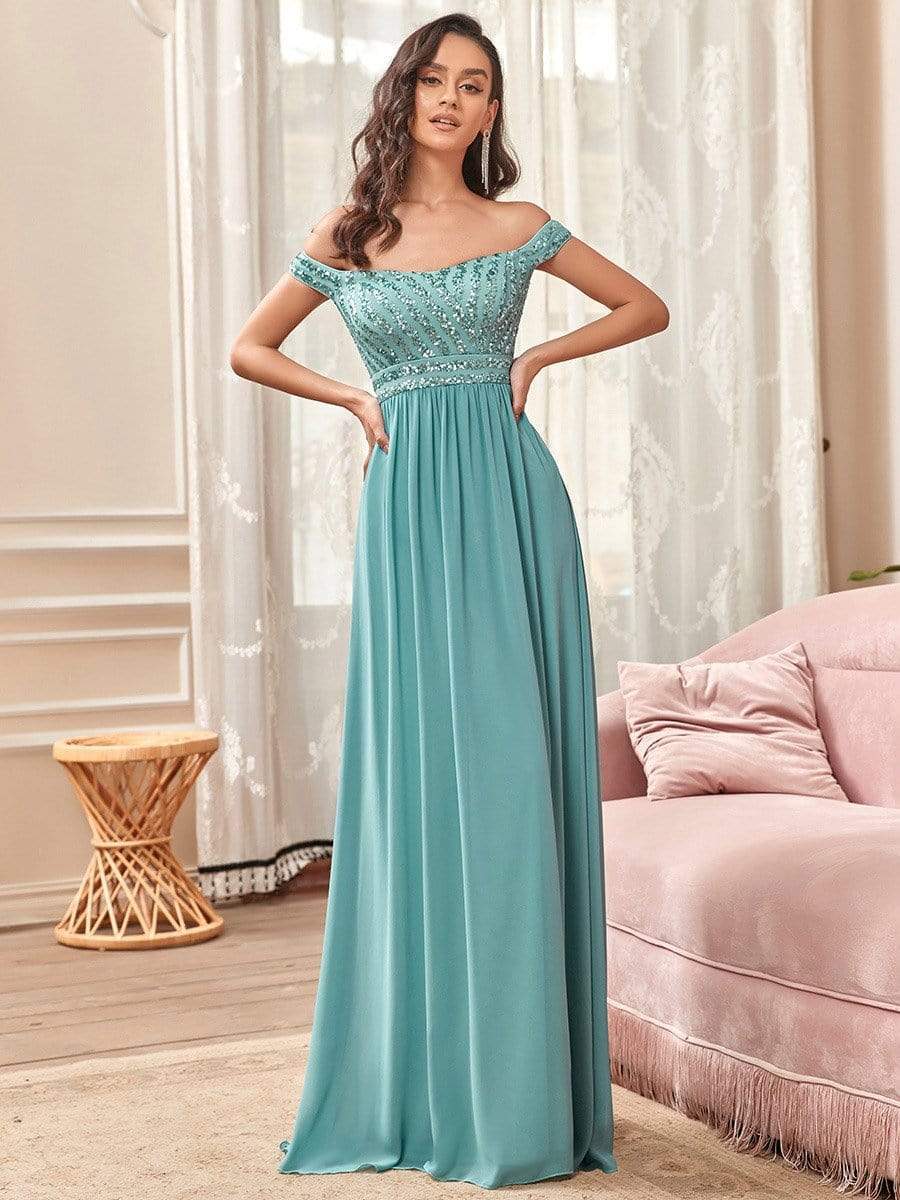 Striped Sequin Sweetheart Floor-Length Evening Dress #color_Dusty Blue 