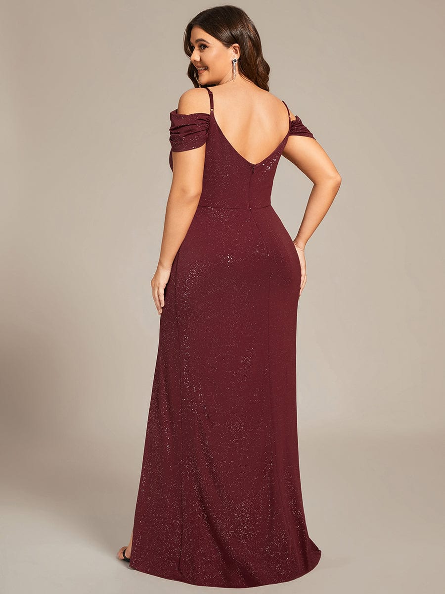 Plus Size Sexy High Slit Long Formal Evening Dresses #color_Burgundy 