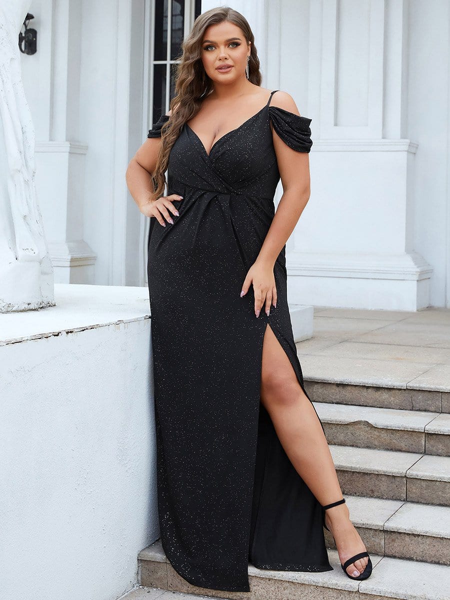 Plus Size Sexy High Slit Long Formal Evening Dresses #color_Black 