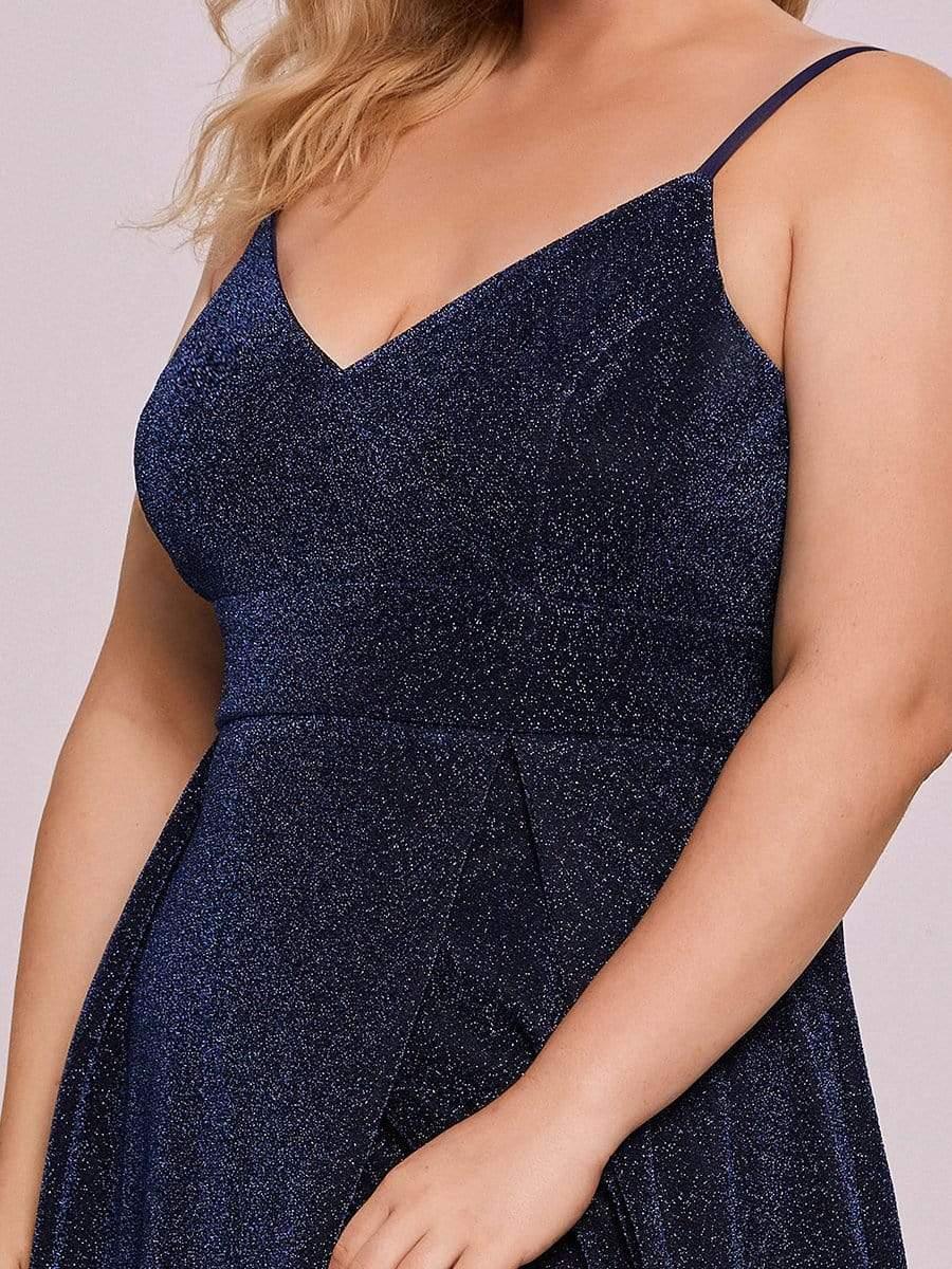 Plus Size Formal Spaghetti Straps Side Split Evening Dresses #color_Navy Blue 