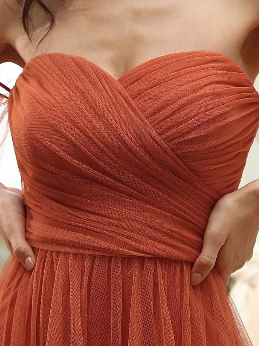 Custom Size Off-Shoulder Sweetheart Double Layer Pleated Evening Dress #color_Burnt Orange
