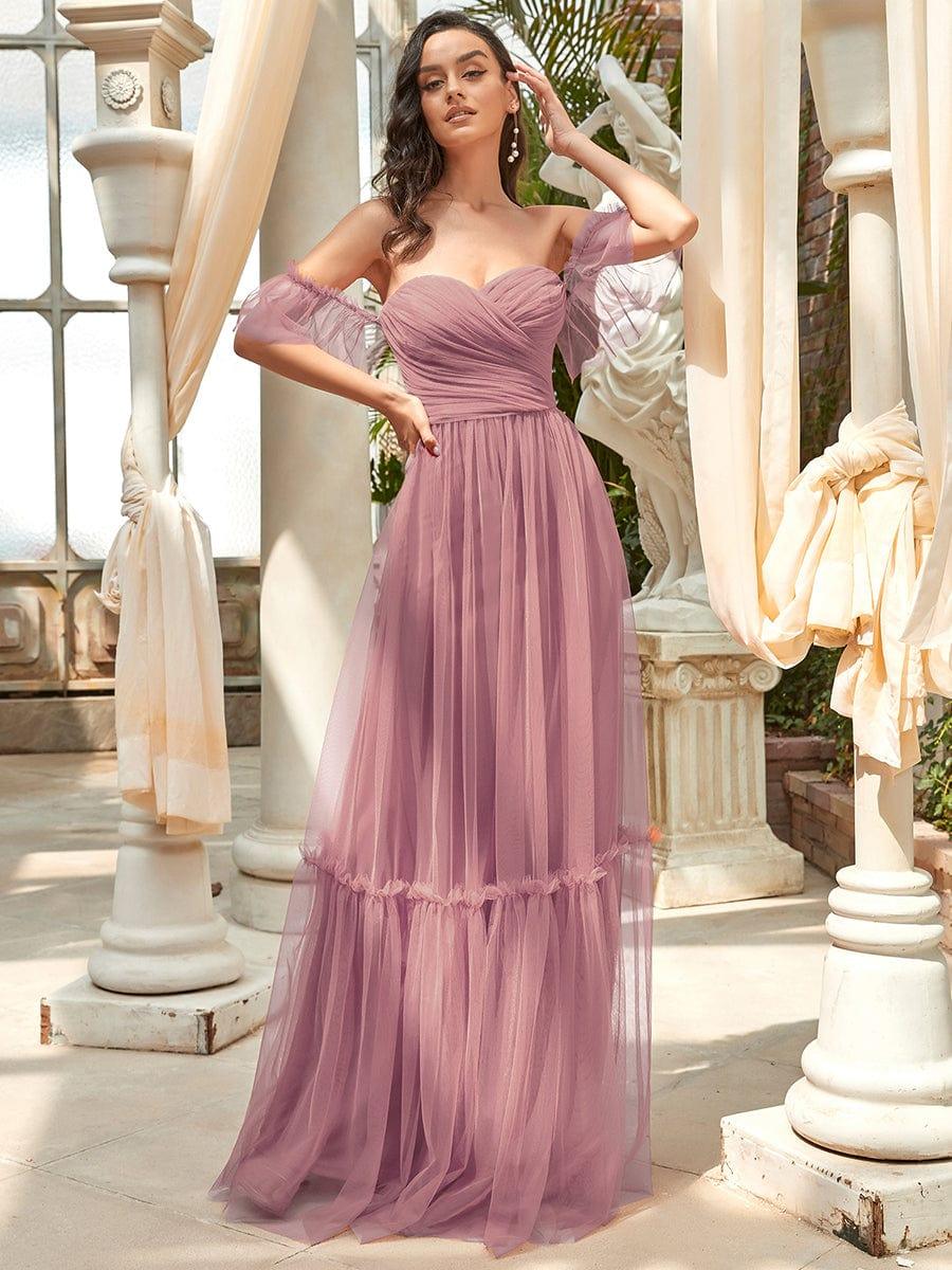 Custom Size Off-Shoulder Sweetheart Double Layer Pleated Evening Dress #color_Purple Orchid