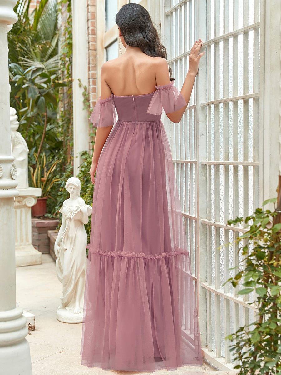 Custom Size Off-Shoulder Sweetheart Double Layer Pleated Evening Dress #color_Purple Orchid