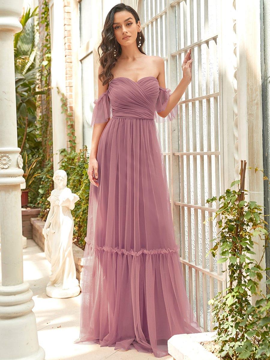 Custom Size Off-Shoulder Sweetheart Double Layer Pleated Evening Dress #color_Purple Orchid