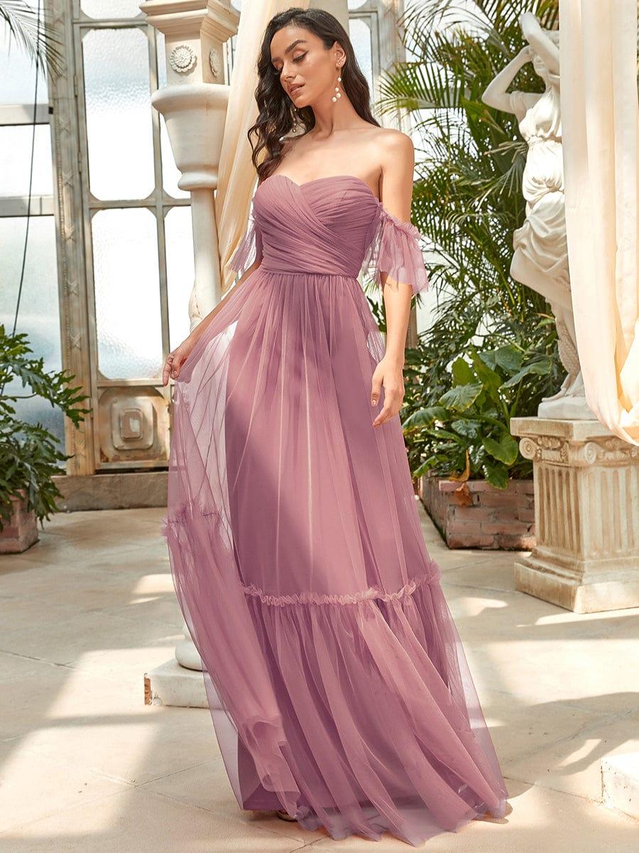 Custom Size Off-Shoulder Sweetheart Double Layer Pleated Evening Dress #color_Purple Orchid