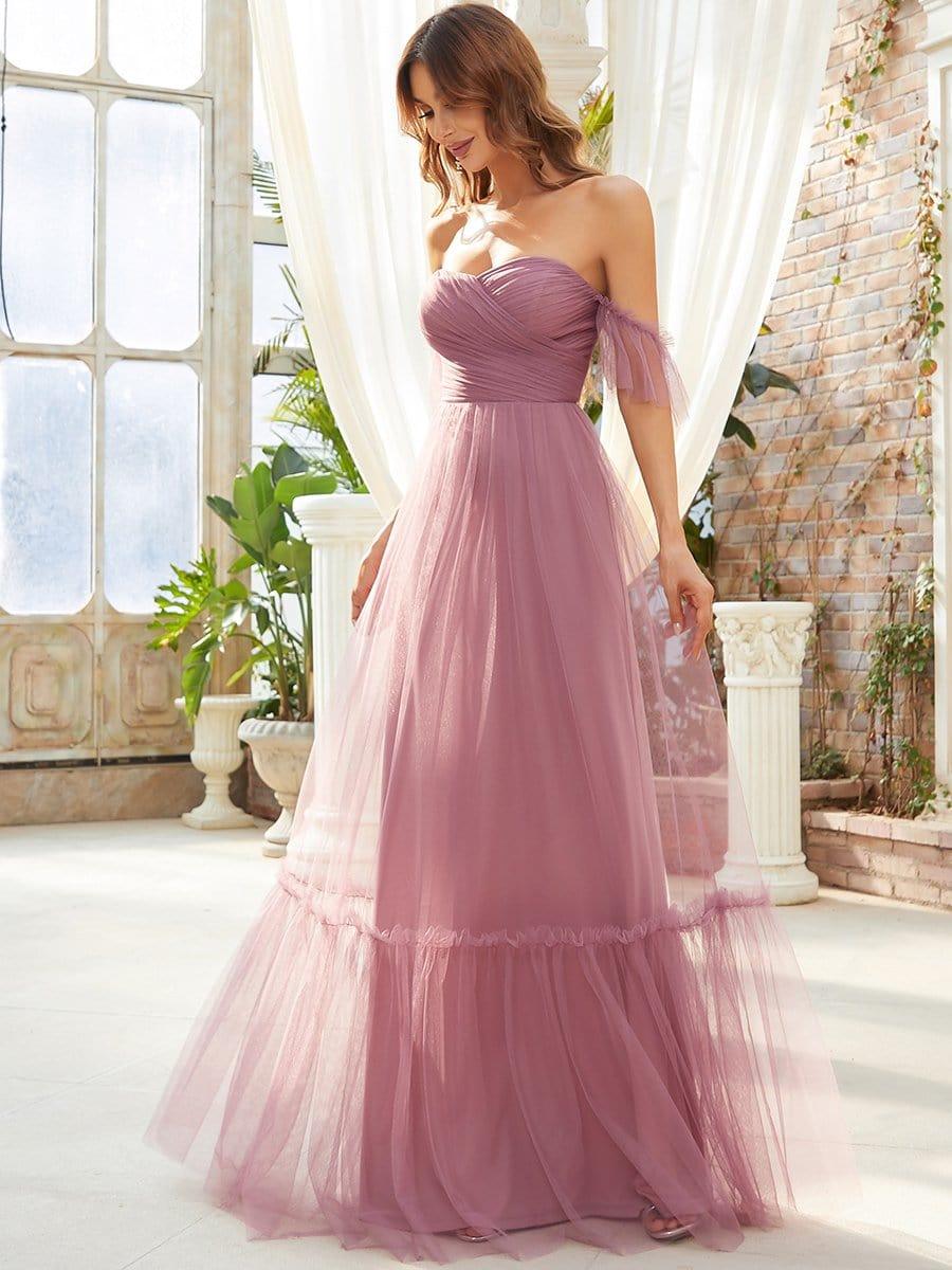 Custom Size Off-Shoulder Sweetheart Double Layer Pleated Evening Dress #color_Purple Orchid