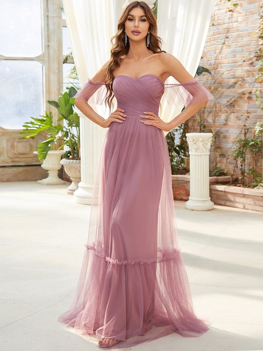 Custom Size Off-Shoulder Sweetheart Double Layer Pleated Evening Dress #color_Purple Orchid