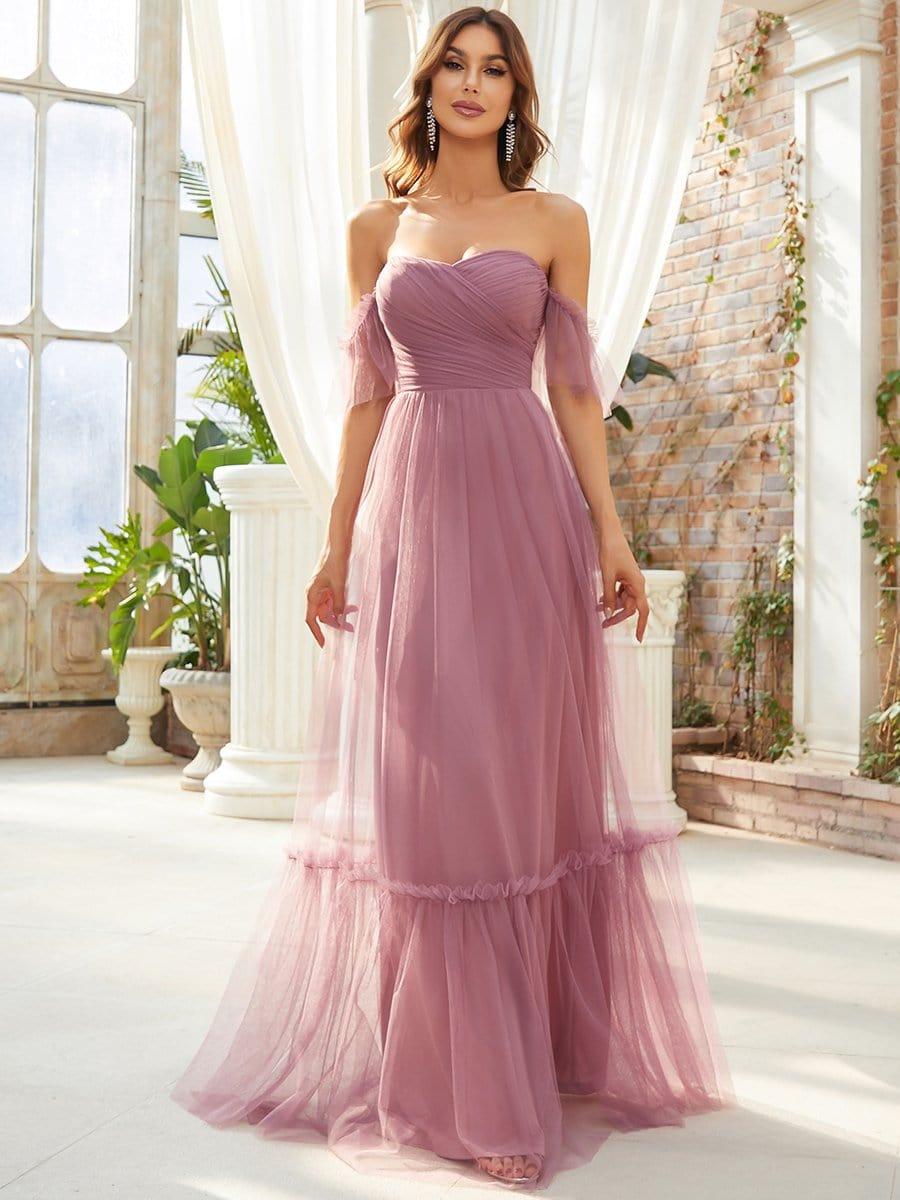 Custom Size Off-Shoulder Sweetheart Double Layer Pleated Evening Dress #color_Purple Orchid