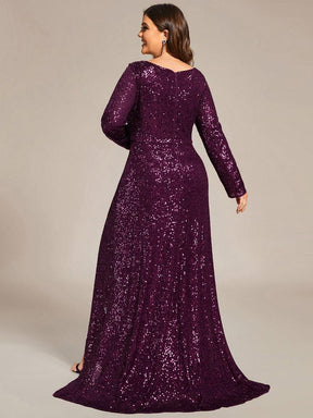 Custom Size Sequin Long Sleeve V-Neck High Slit Bodycon Evening Dress