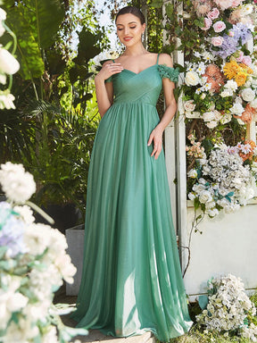 Sparkling Off-Shoulder Floral V-Neck Evening Dress