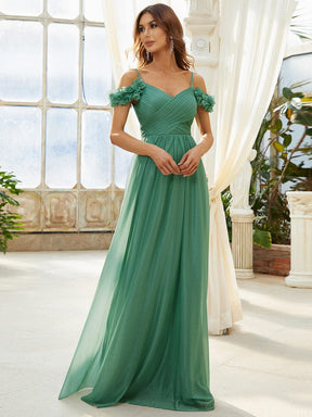 Sparkling Off-Shoulder Floral V-Neck Evening Dress