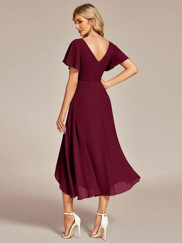 V-Neck Ruffled Sleeve A-Line Chiffon Bridesmaid Dress in Pale Blush main image 1