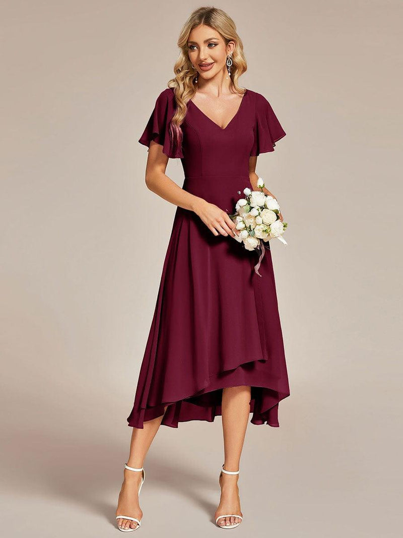 Ruffled V-Neck A-Line Chiffon Bridesmaid Dress in Moss main image 1