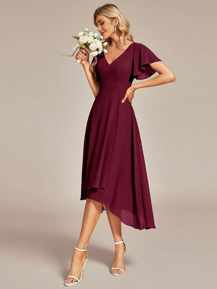 V-Neck A-Line Chiffon Pleated Bridesmaid Dress in Toffee main image 0