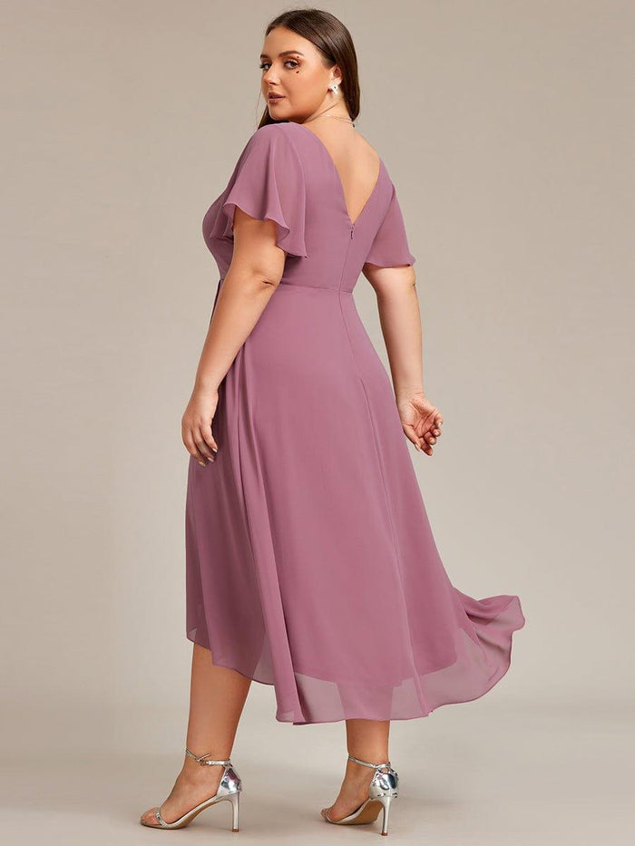 Glamorous Chiffon V-Neck Ruffle Burgundy Bridesmaid Dresses main image 1