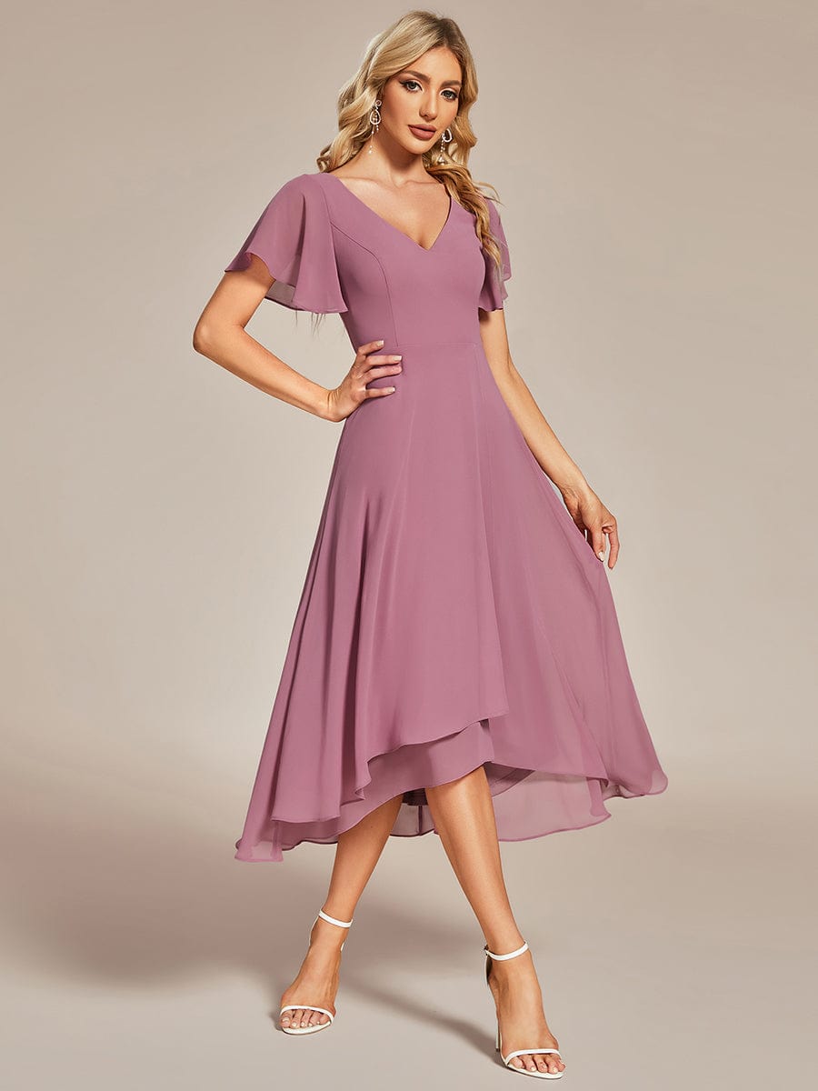 Flowing Chiffon V-Neck Ruffle Sleeves Bridesmaid Dress  #color_Purple Orchid