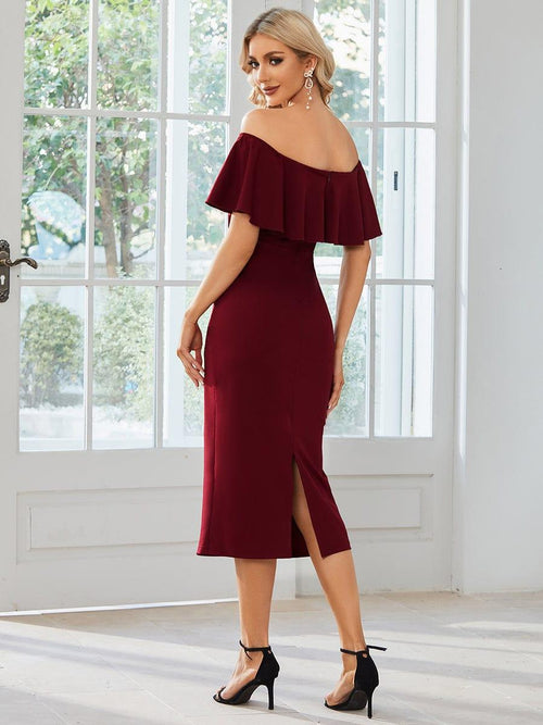 Bodycon Off The Shoulder Ruffles Sleeve Wedding Guest Dress EverPretty US