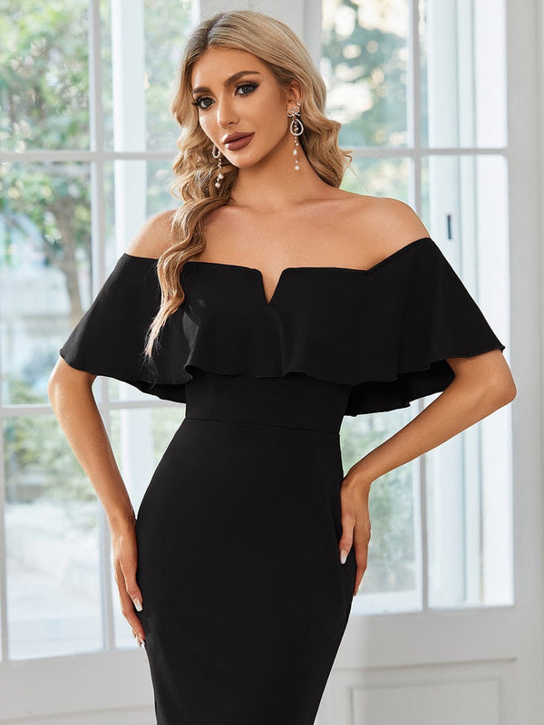 Bodycon Off The Shoulder Ruffles Sleeve Wedding Guest Dress - Ever ...