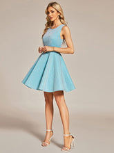 Glitter Short Round Neckline Sleeveless Wedding Guest Dress #color_Dusty Blue