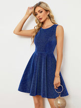 Glitter Short Round Neckline Sleeveless Wedding Guest Dress #color_Sapphire Blue