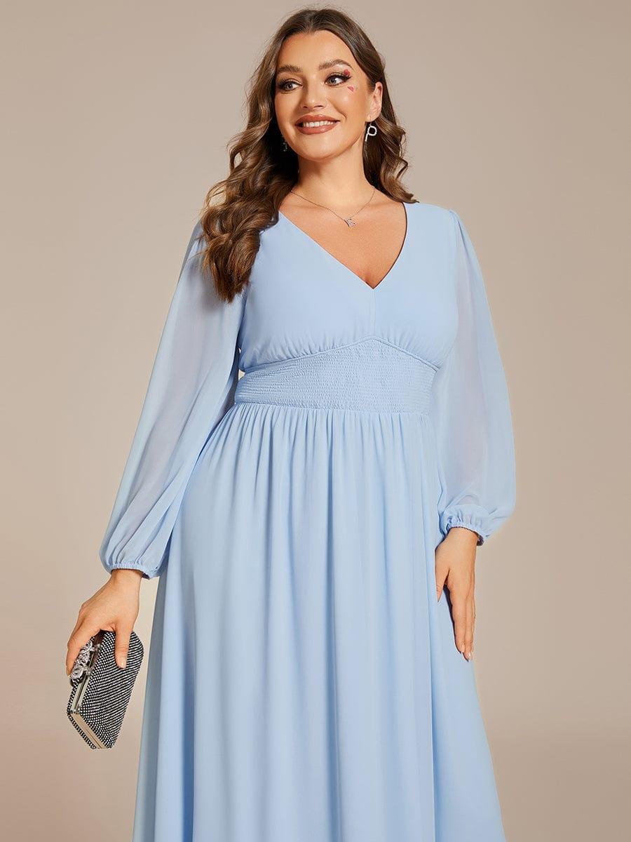 light blue dress for plus size Shop A-line Long Sleeves Elastic Band Chiffon Wedding Guest LOC4 pleated skirt create the A Look Back at Shoe Size (UK):9