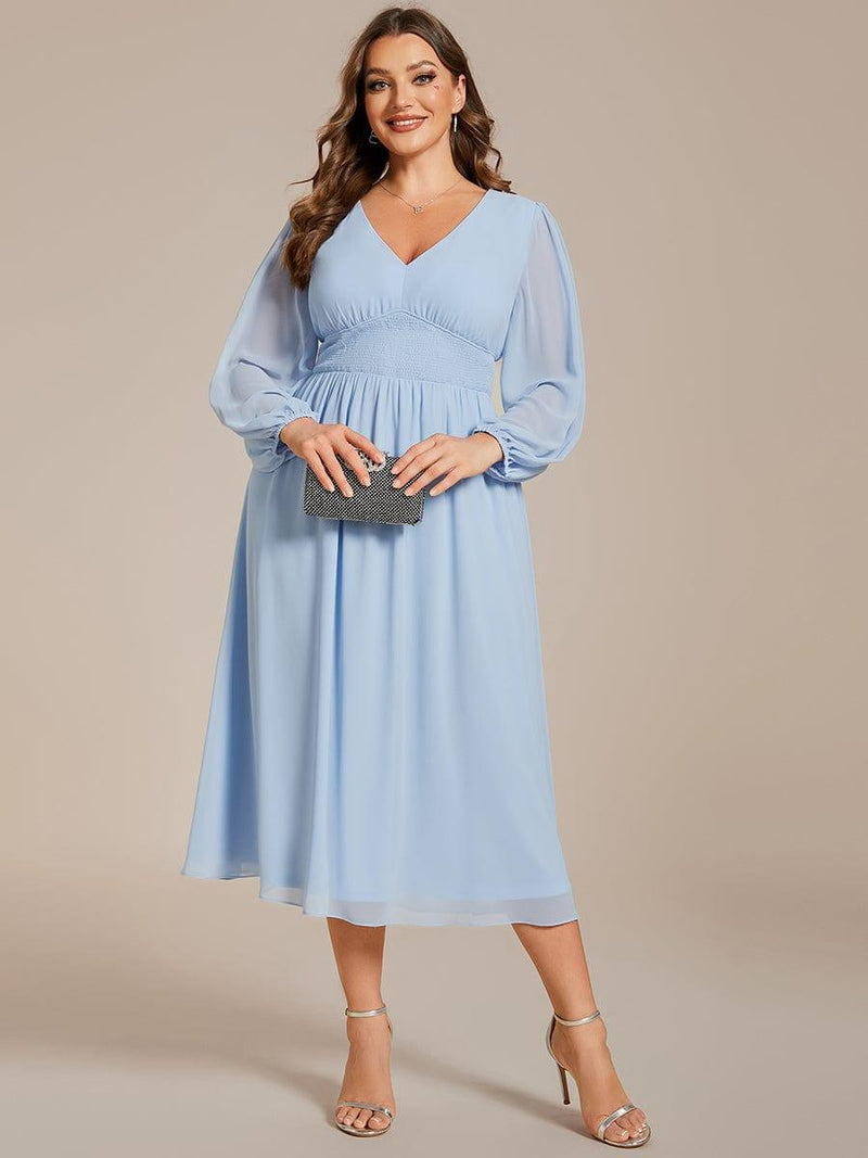 Shop Plus Size A-line Long Sleeves Elastic Band Chiffon Wedding Guest