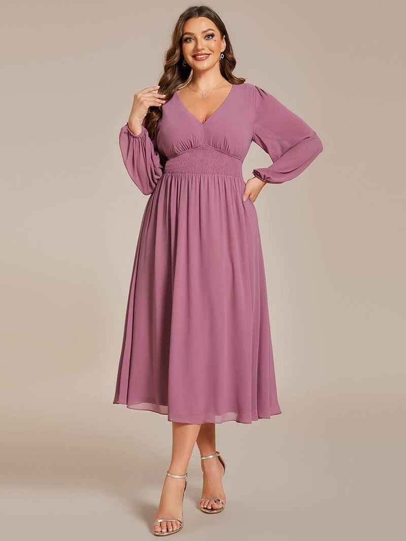 Shop Plus Size A-line Long Sleeves Elastic Band Chiffon Wedding Guest