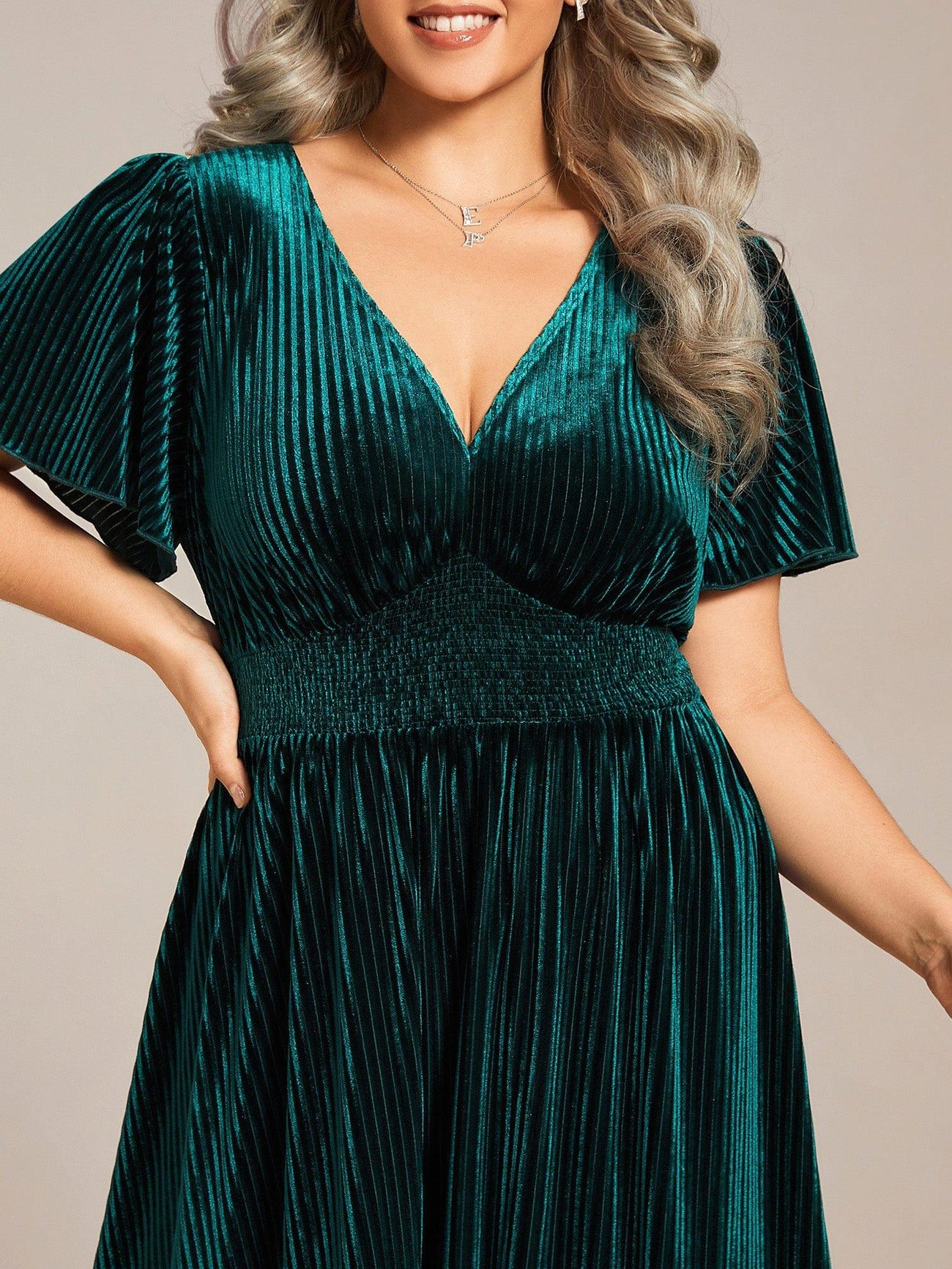 A-Line V-neck Floor-length Dress With Silt Pool Plus Size