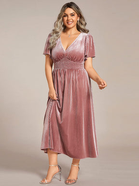 Plus Size Velvet A-line V-Neck Short Sleeve Waist Design Fall Wedding Guest  Dress - Ever-Pretty US