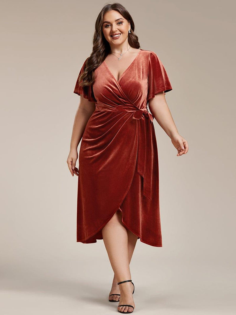 V-Back Long Velvet Dresses with Flutter Sleeves White Plus Size