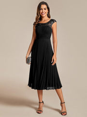 Square Neckline Pleats Champagne A-Line Wedding Guest Dress