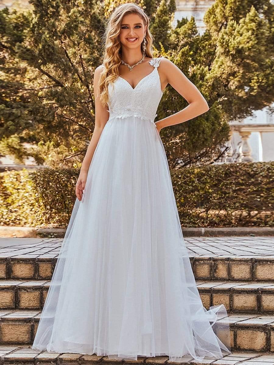 layered lace wedding dress with plunging v-neckline Double V Neck Bodice Open Back Tulle SCH002340_PG_S