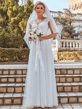 Lace V-Neck Floor Length Cap Sleeve Casual Wedding Dress