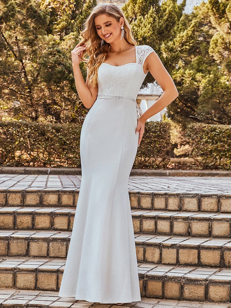 Cap Sleeve Lace Bodice Simple Mermaid Wedding Dress - Ever-Pretty US