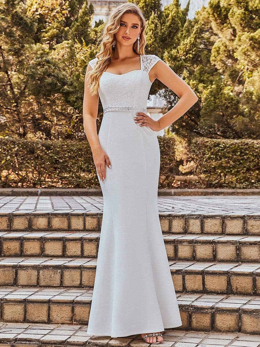 Simple Cap Sleeve Sweetheart Mermaid Style Wedding Dress