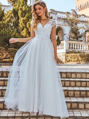 Elegant Cap Sleeves Casual Applique Outdoor Wedding Dress