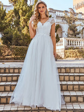 Elegant Cap Sleeves Casual Applique Outdoor Wedding Dress #color_Cream