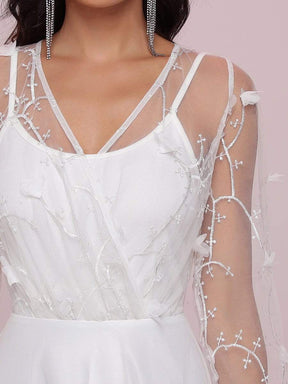 Color=Cream | Romantic Sheer Bodice Lantern Sleeve Causal Wedding Dress-Cream 6